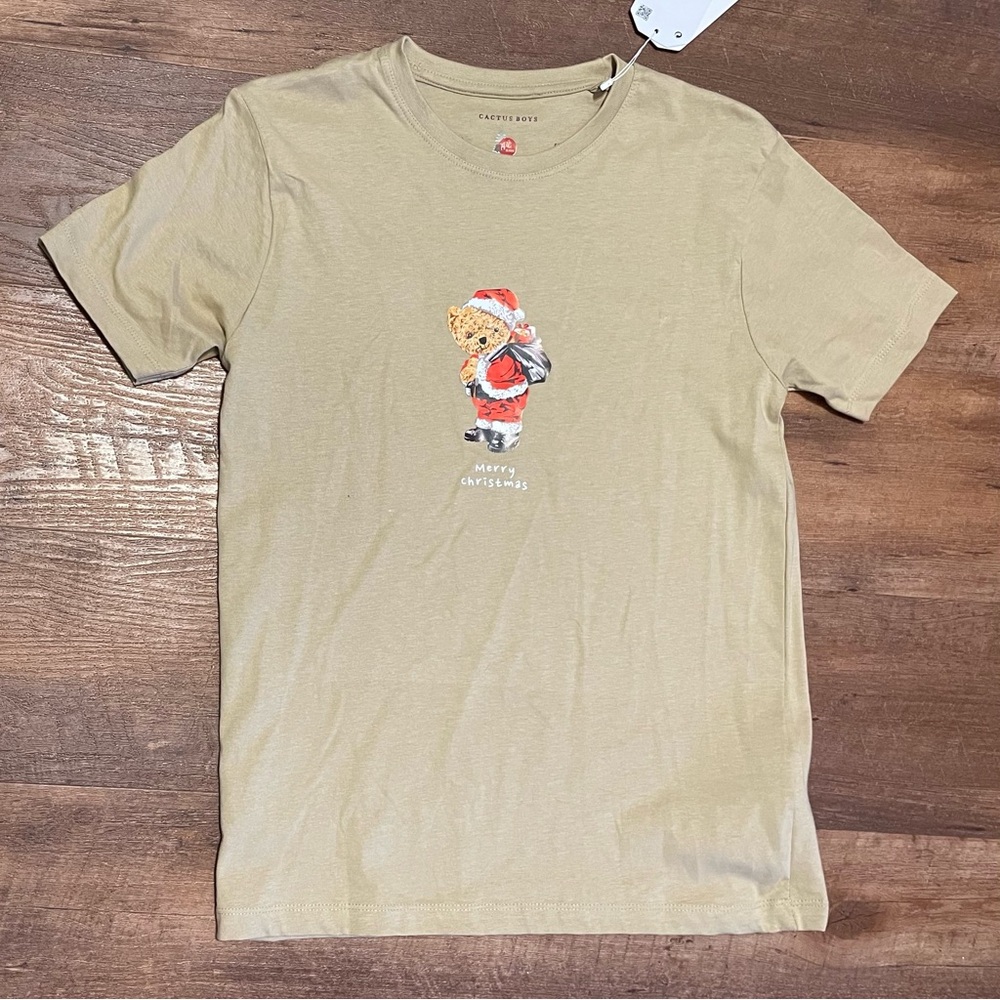Cactus boys bear holiday Christmas shirt khaki NWT size 11/12